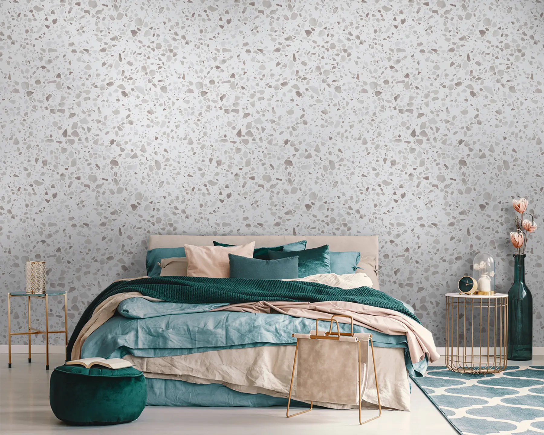 τοιχογραφίες Πλακάκια Terrazzo, μωσαϊκό με φυσικές πέτρες, γρανίτη, μάρμαρο, χαλαζία, σκυρόδεμα u94304