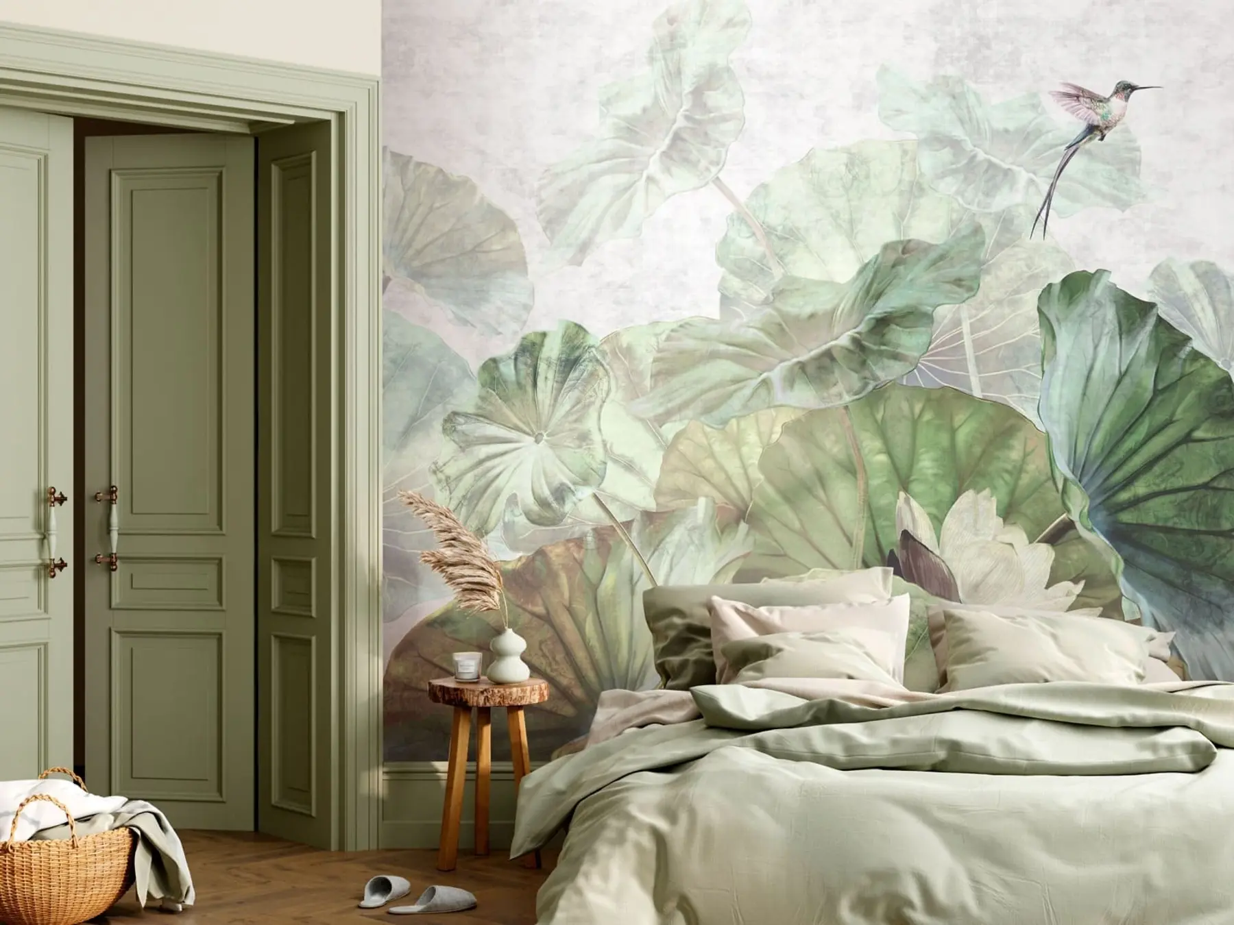 τοιχογραφίες Μεγάλα νούφαρα νούφαρα και ροζ φλαμίνγκο u94273