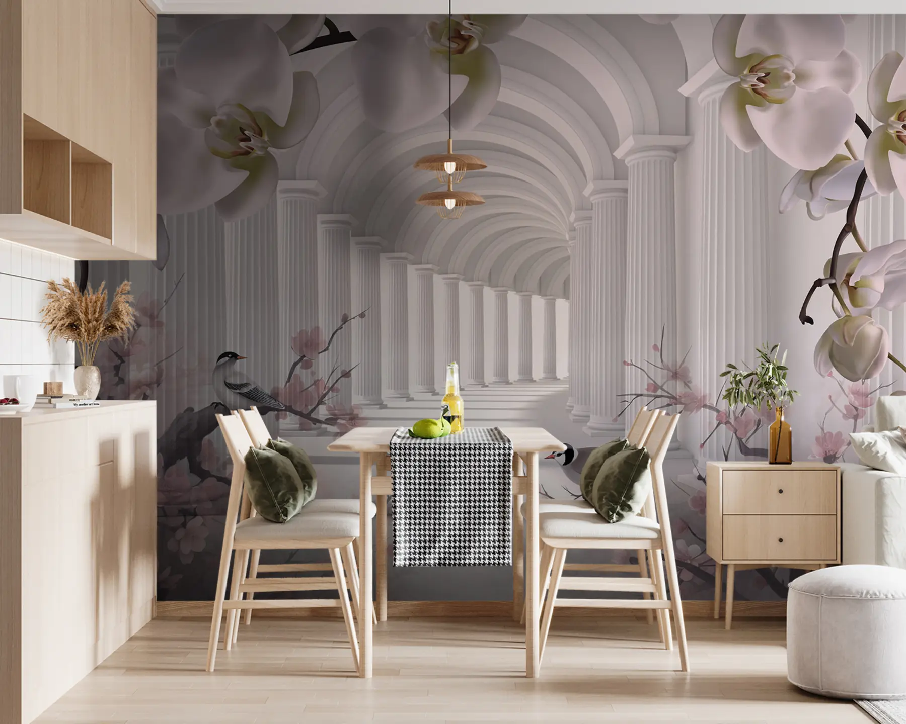 τοιχογραφίες Όμορφη σήραγγα με πουλιά και ορχιδέες u94513