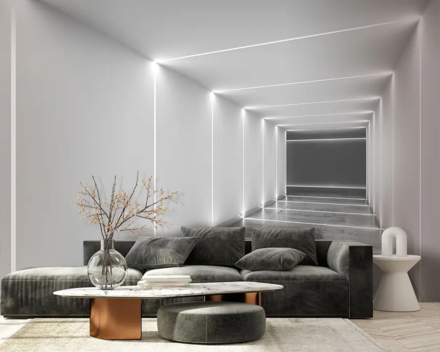 τοιχογραφίες Λευκή σήραγγα με γυαλισμένο δάπεδο από σκυρόδεμα u95075