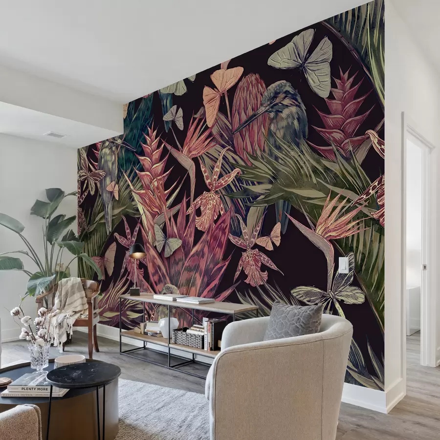 τοιχογραφίες Φύλλα φοίνικα, δέντρα, τροπικά λουλούδια, φύλλα ζούγκλας u95076