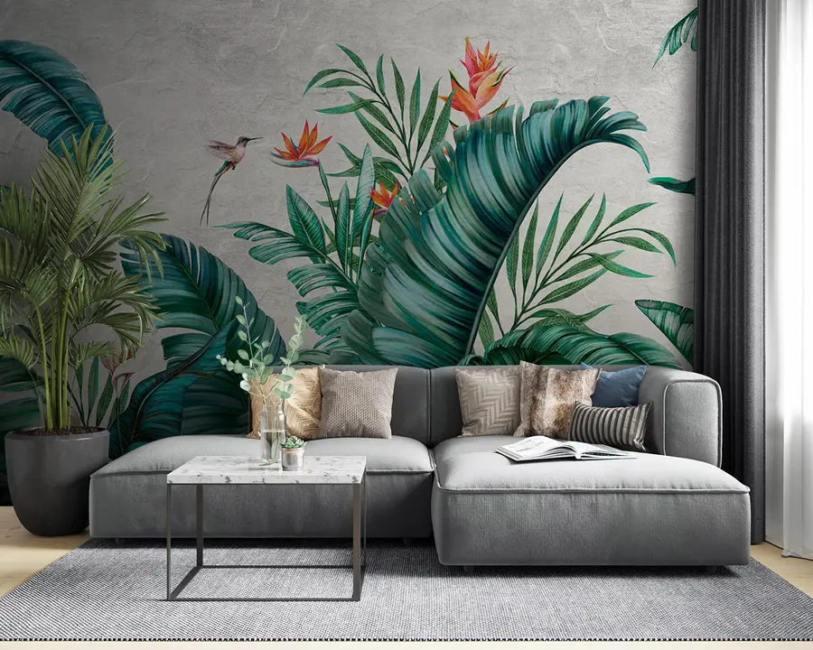 τοιχογραφίες Εξωτικά φυτά και πουλιά, ζούγκλα και άγρια φύση u95153