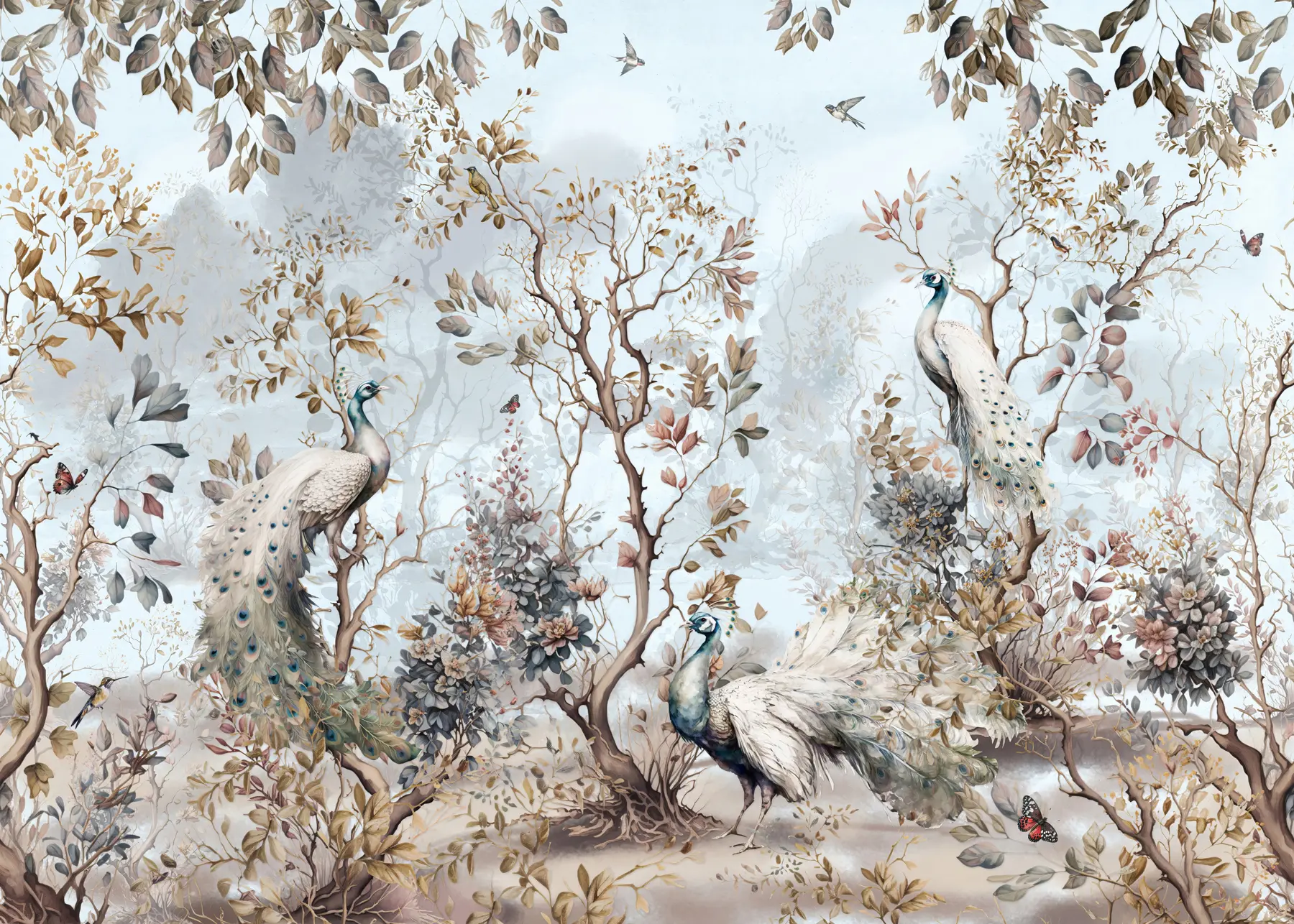 τοιχογραφίες Chinoiserie Κινέζικα φυτά και παγώνια u94849