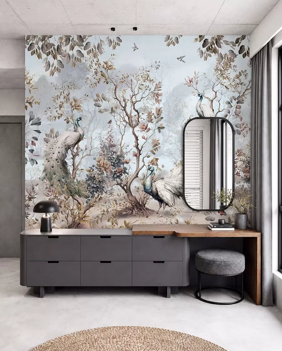 τοιχογραφίες Chinoiserie Κινέζικα φυτά και παγώνια u94849