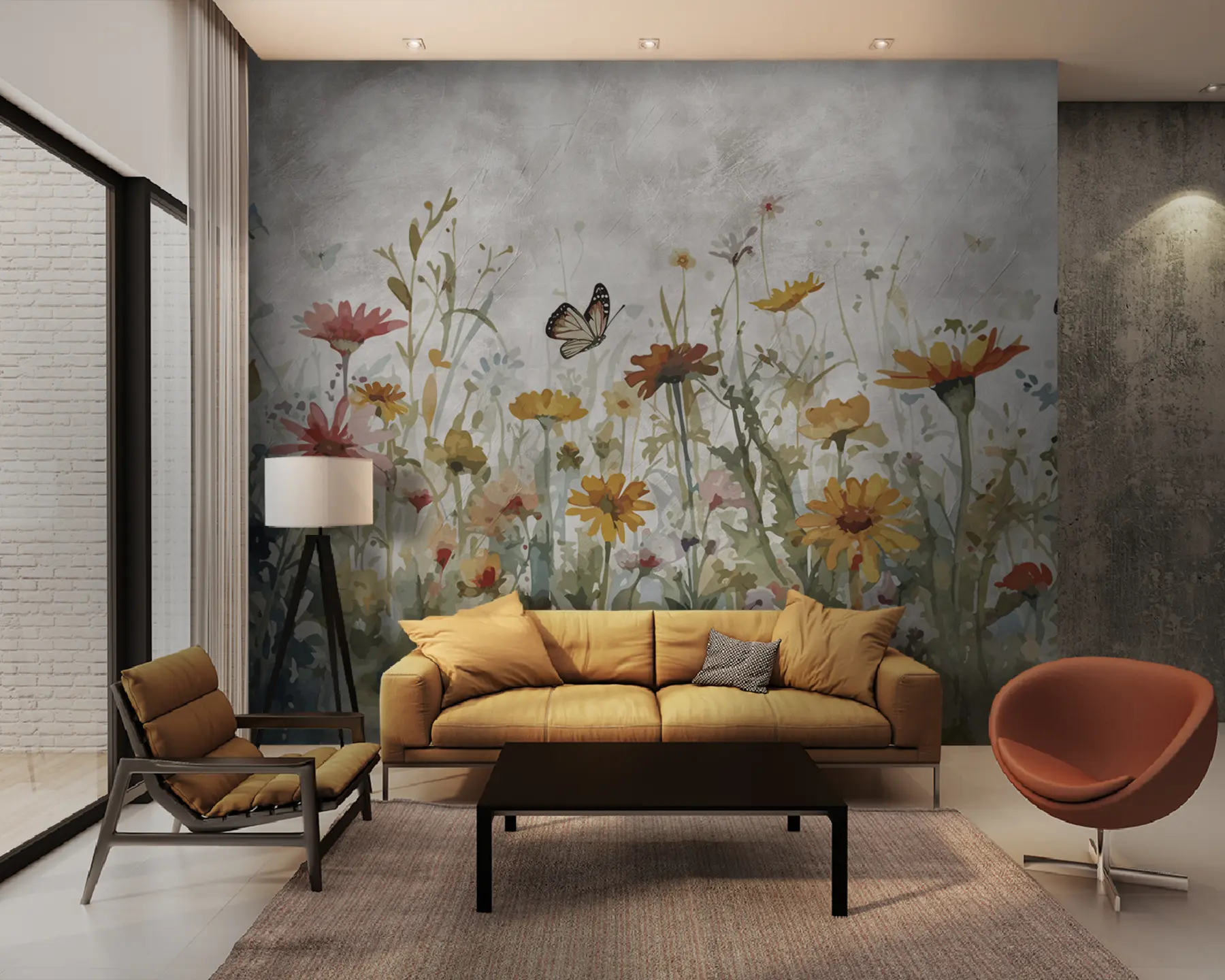 τοιχογραφίες Ακουαρέλα αγριολούλουδα και πεταλούδες u95406