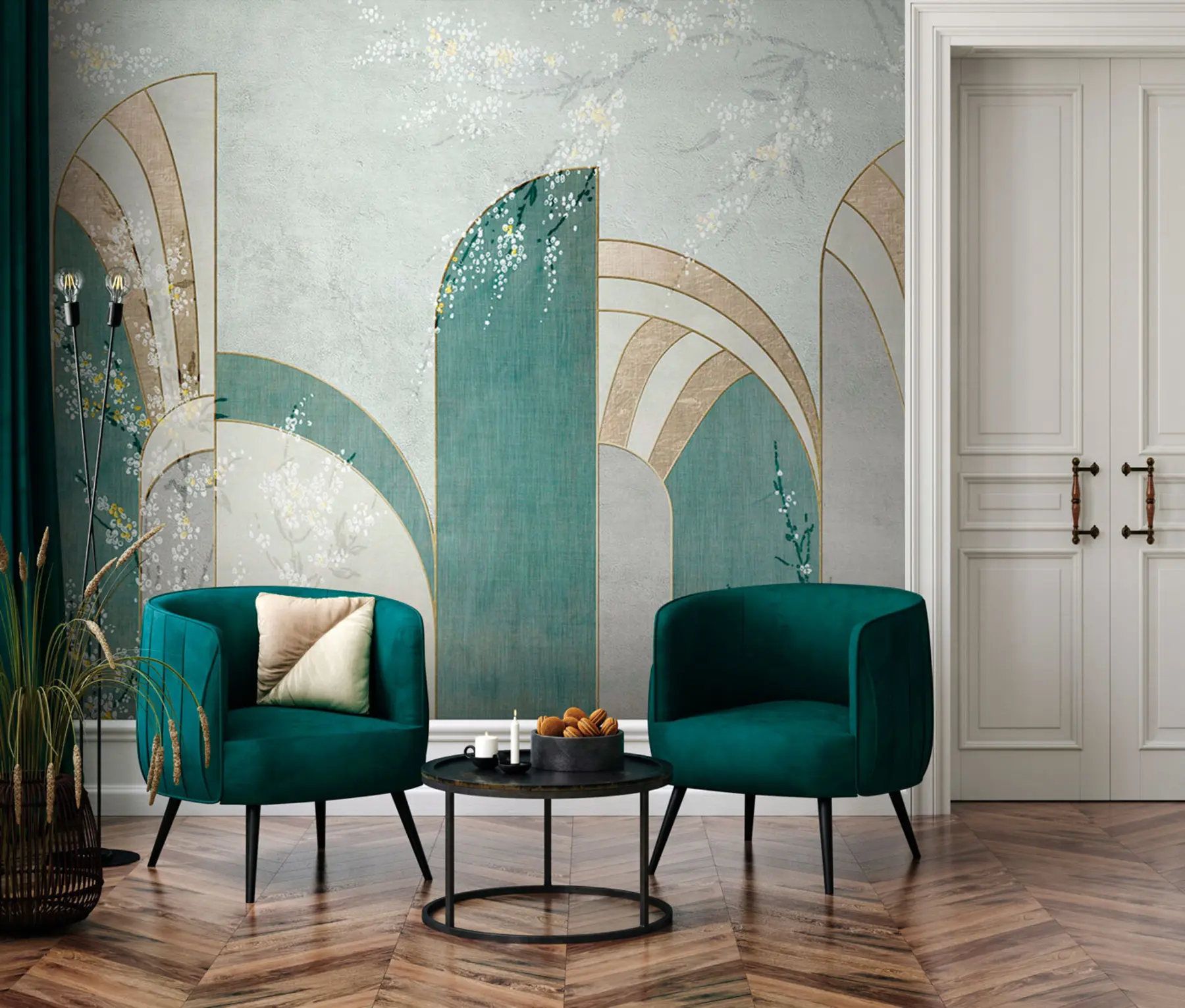 τοιχογραφίες Φλοράλ κλαδιά που εμφανίζονται ανάμεσα στα πάνελ u96316