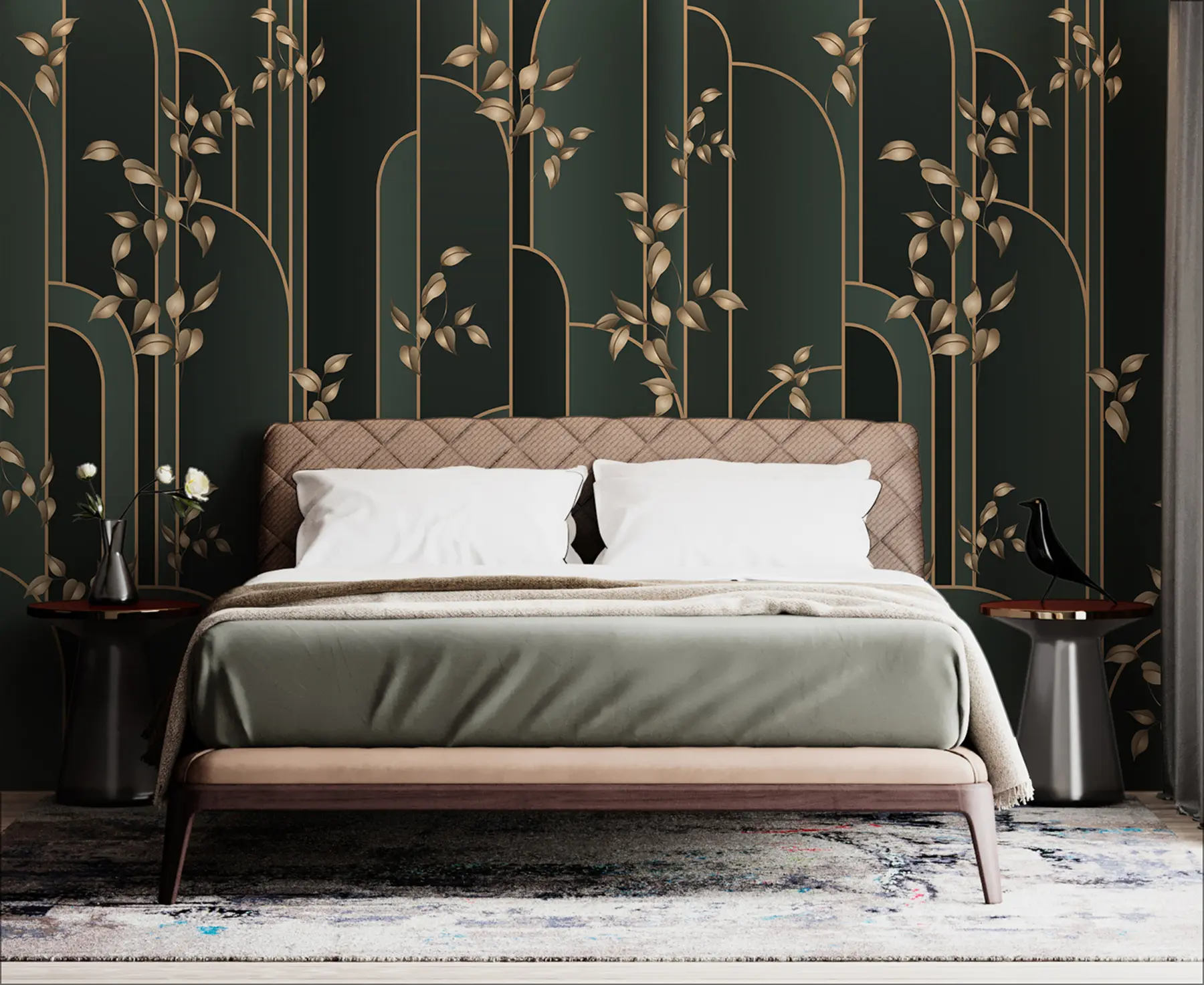 τοιχογραφίες Αφηρημένο art deco με φύλλα u95842