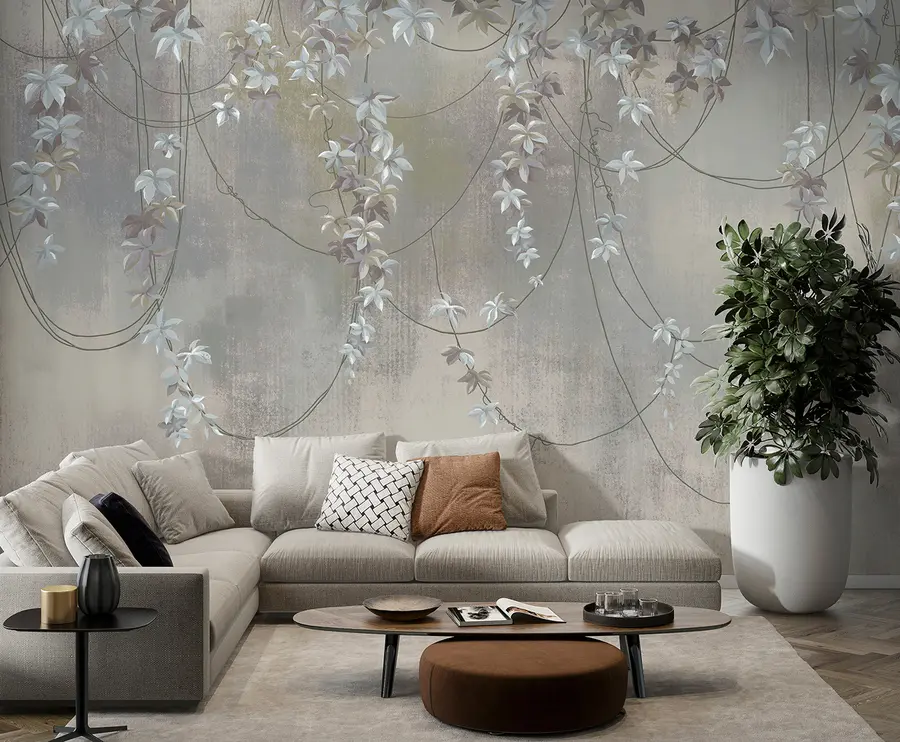 τοιχογραφίες Κρεμαστά κλαδιά με φύλλα και λουλούδια u95926