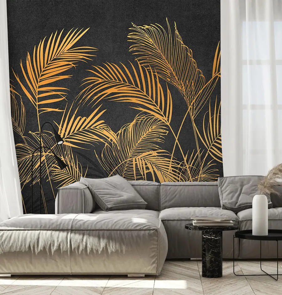 τοιχογραφίες Φύλλα φοίνικα με τσιμεντένιο τοίχο u96317