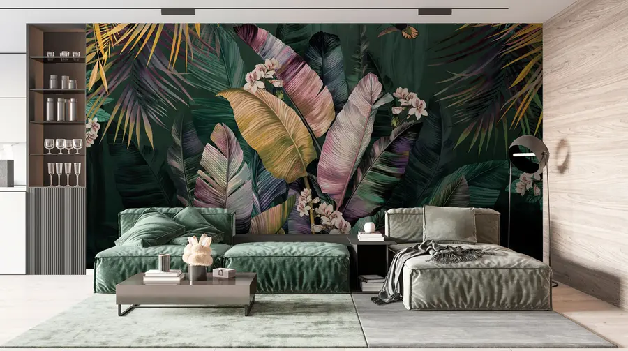 τοιχογραφίες Χρωματιστά φύλλα μπανάνας και φοίνικα u94155
