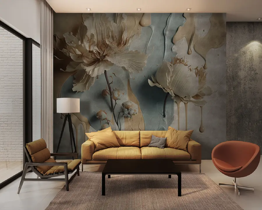 τοιχογραφίες Λουλούδια και ραβδώσεις χρώματος u95662