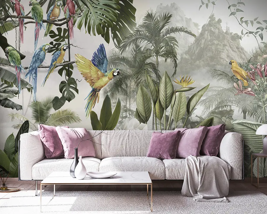 τοιχογραφίες Παπαγάλοι στο τροπικό δάσος u95693