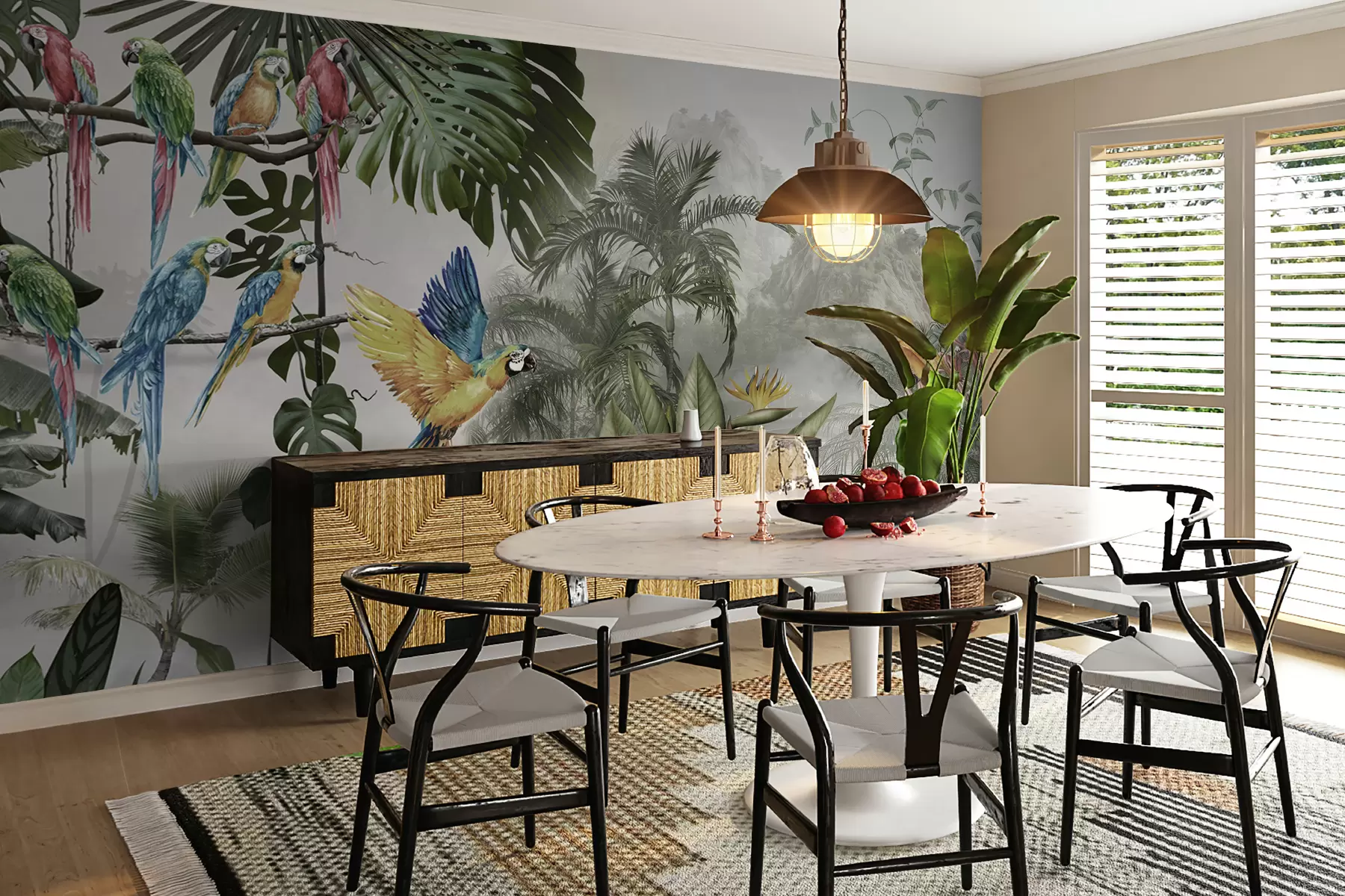 τοιχογραφίες Παπαγάλοι στο τροπικό δάσος u95693