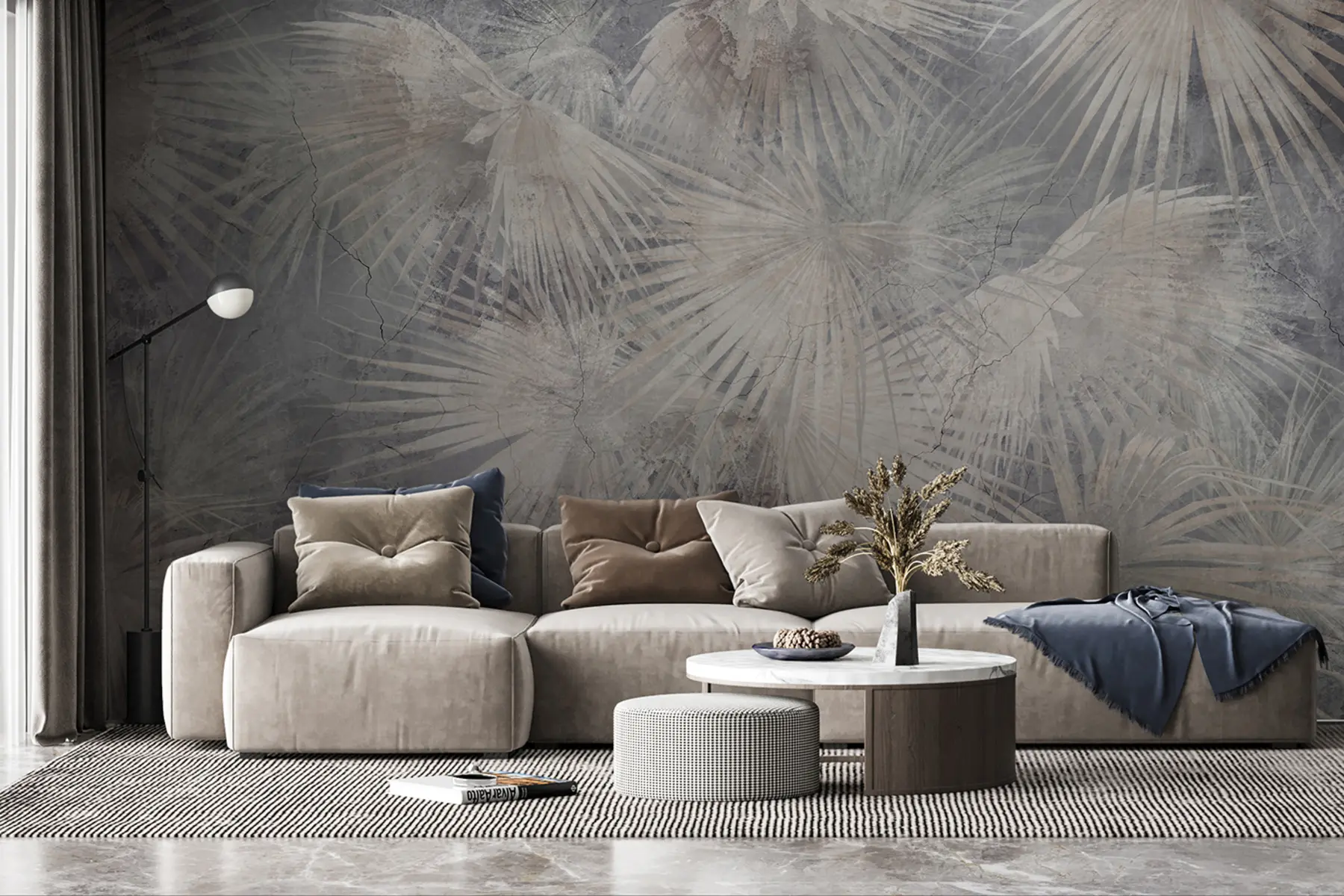 τοιχογραφίες Εξωτικά τροπικά φύλλα σε τοίχο από σκυρόδεμα u96540