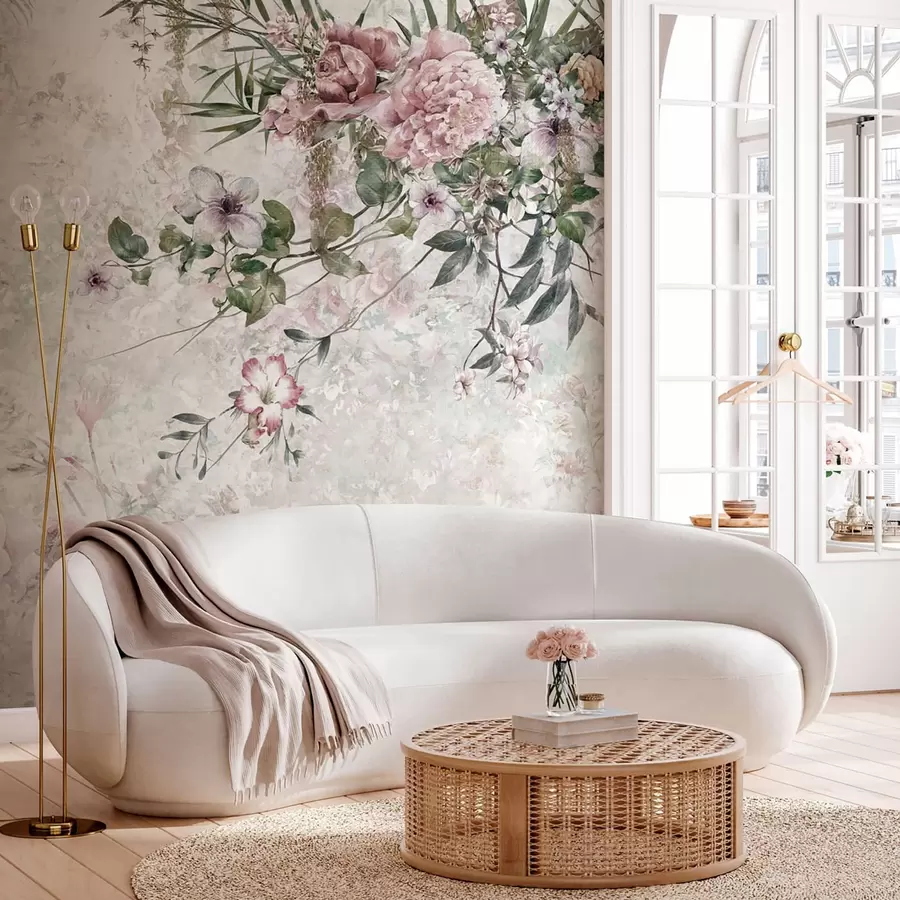 τοιχογραφίες Vintage λουλούδια σε μαρμάρινο τοίχο u97046