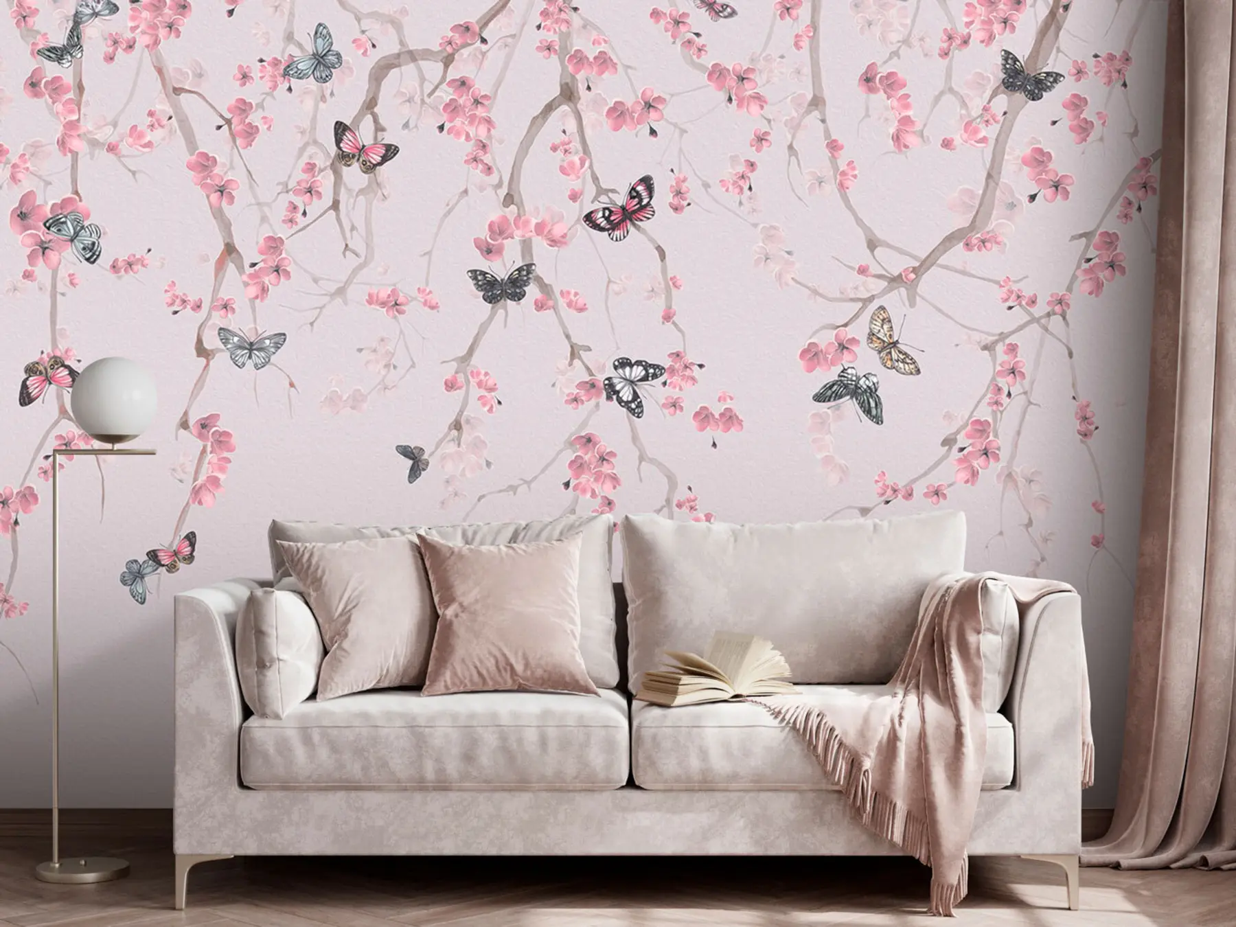 τοιχογραφίες Λουλούδια και πεταλούδες Sakura u97056