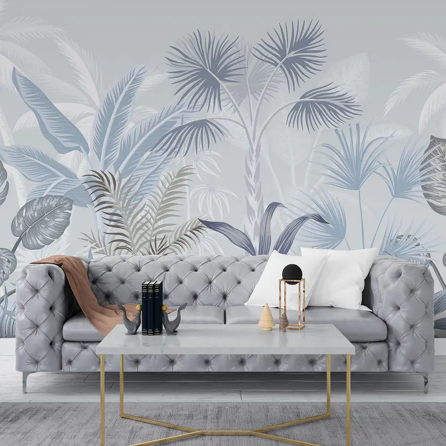 τοιχογραφίες Σπονδυλωτά, φυτά και κλαδιά σε μπλε χρώματα u06685v1