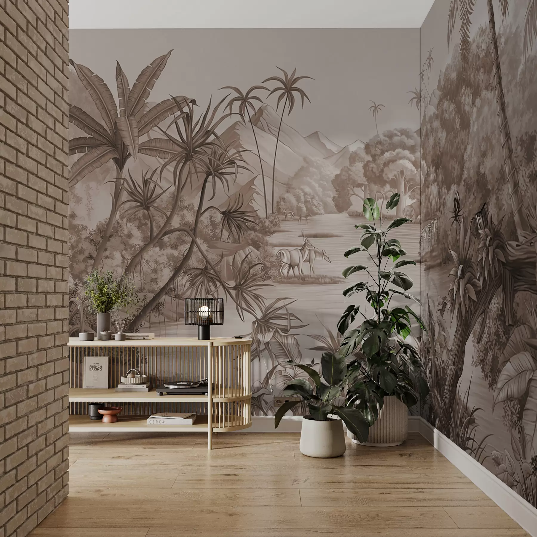 τοιχογραφίες Μαύρο και άσπρο τροπικά σε καφέ χρώματα u59040v1