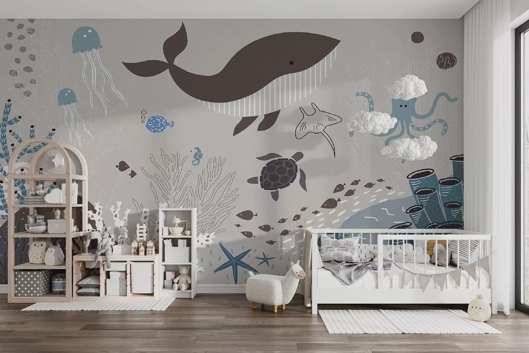 τοιχογραφίες Υποβρύχιος κόσμος σε γκρίζους τόνους u93763v1