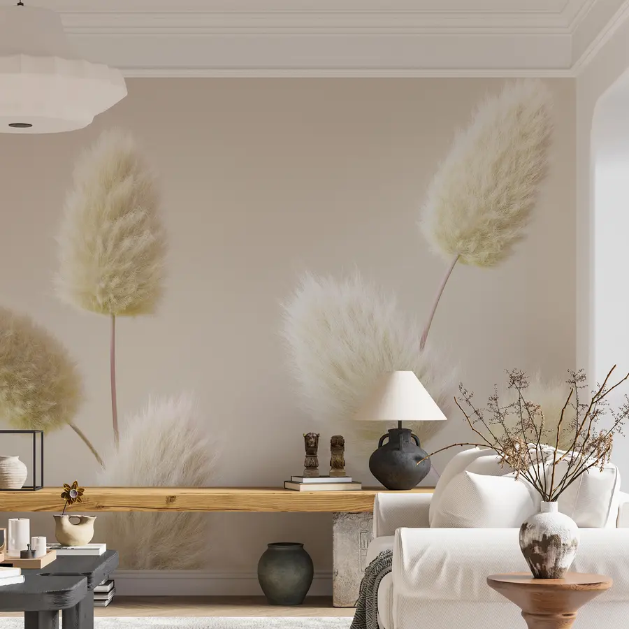 τοιχογραφίες Μοντέρνα μπεζ αποξηραμένα λουλούδια σε boho στυλ u98432v1