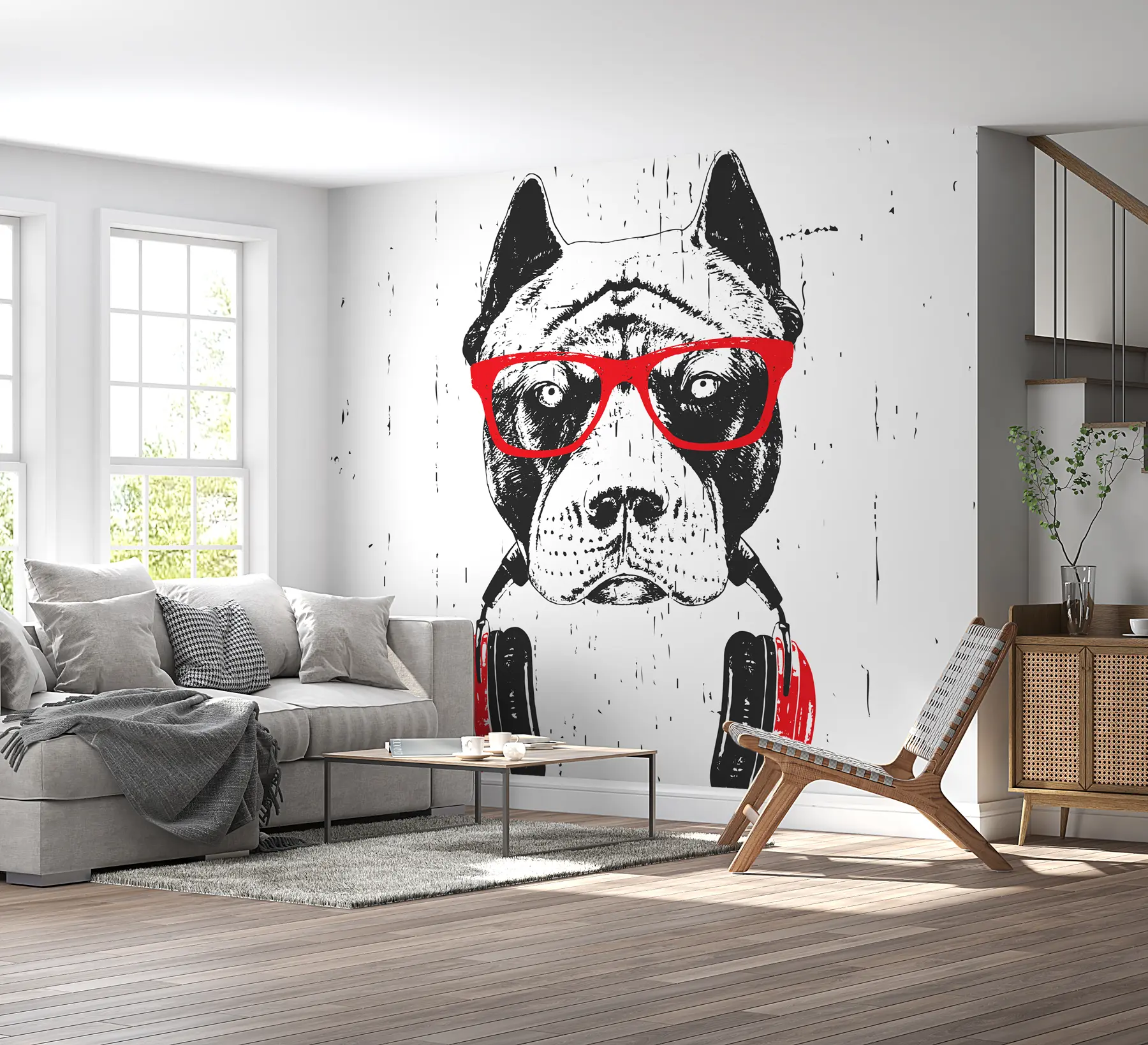 τοιχογραφίες Πορτρέτο του Pitbull που φοράει γυαλιά και ακουστικά u98184