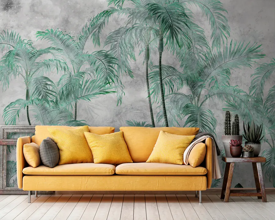 τοιχογραφίες Τροπικοί φοίνικες σε τσιμεντένιο τοίχο u98586v1