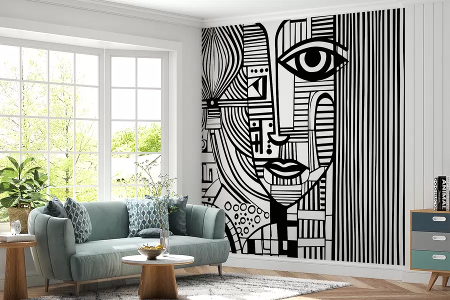 τοιχογραφίες Αφηρημένο ασπρόμαυρο πρόσωπο u98714