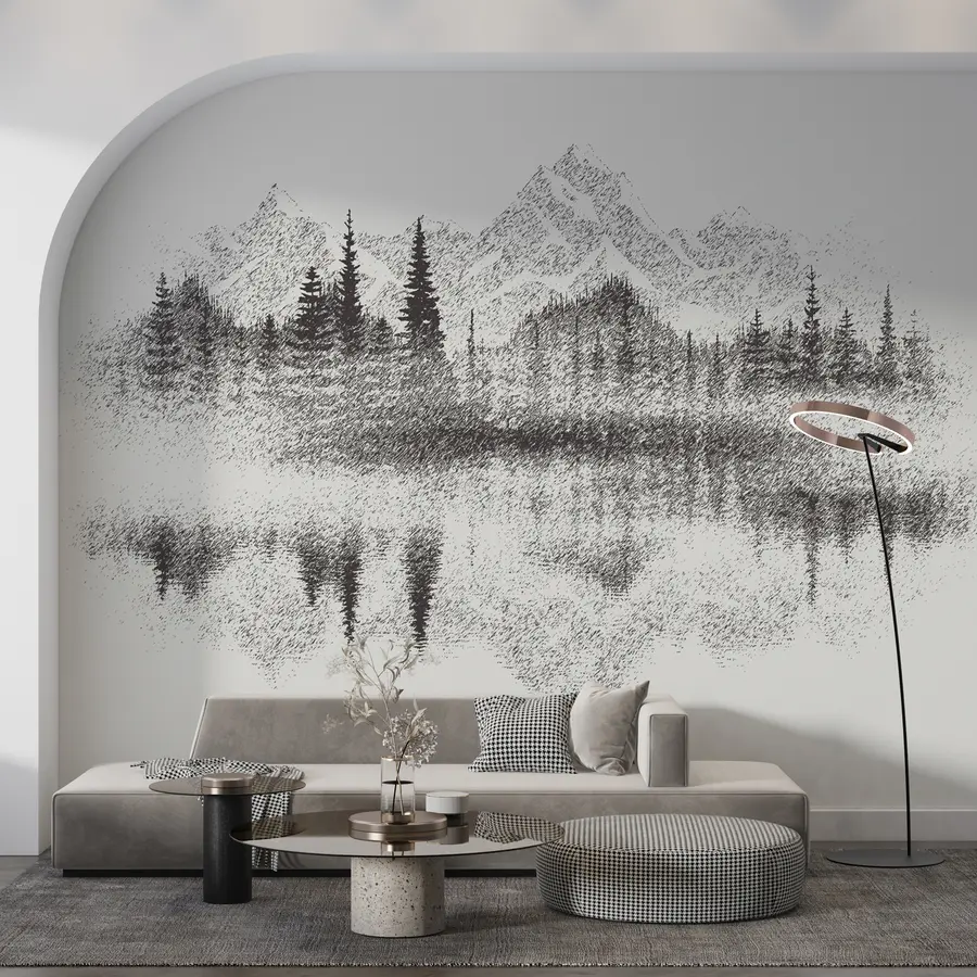 τοιχογραφίες Το δάσος και τα βουνά αντανακλώνται στη λίμνη u98808