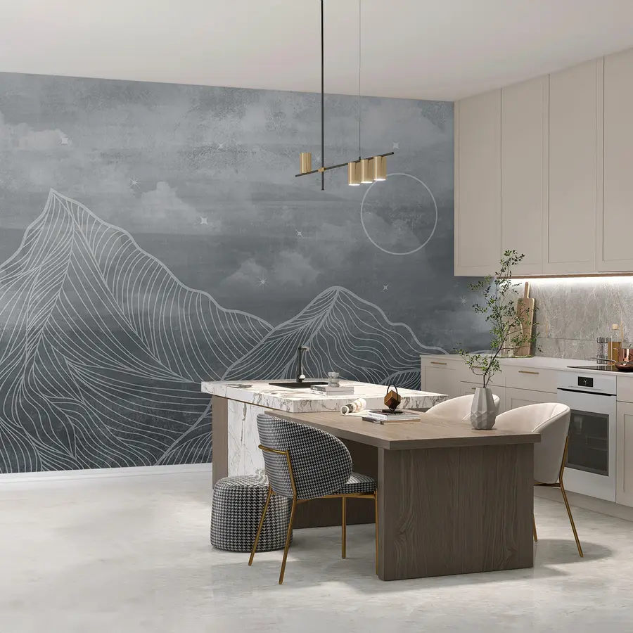 τοιχογραφίες Grunge υφή με σύννεφα και βουνά, γκρι χρώμα, φύση θέμα τέχνης u98838v1