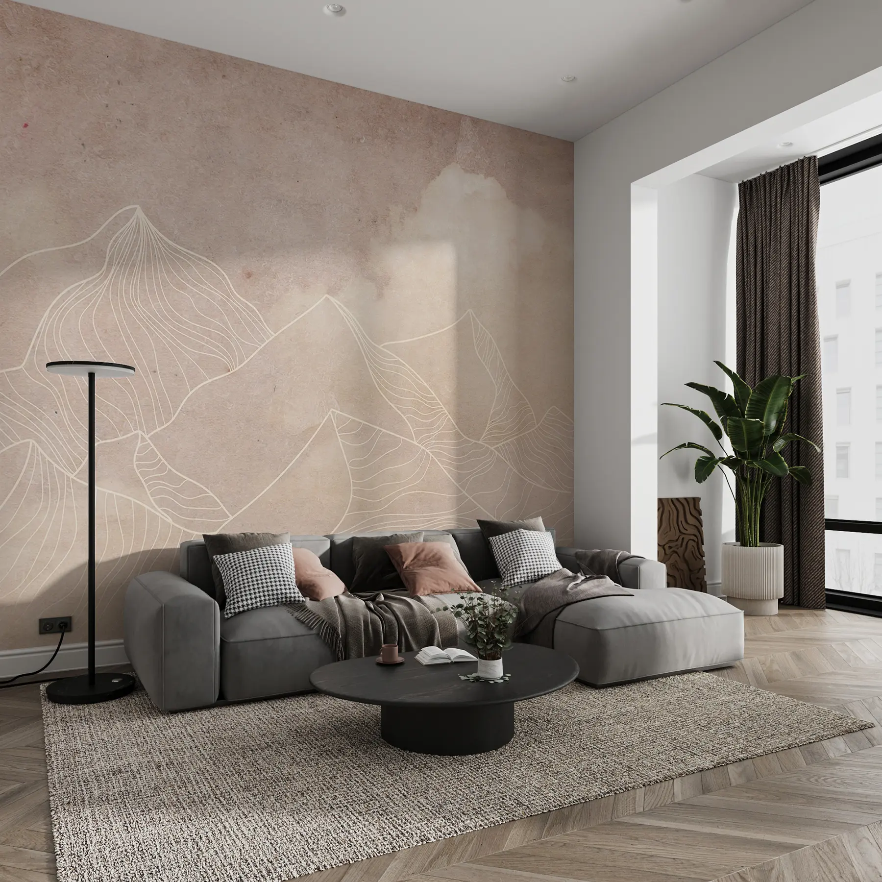 τοιχογραφίες Grunge υφή με αφηρημένα βουνά, μπεζ χρώμα, φύση θέμα τέχνης u98839