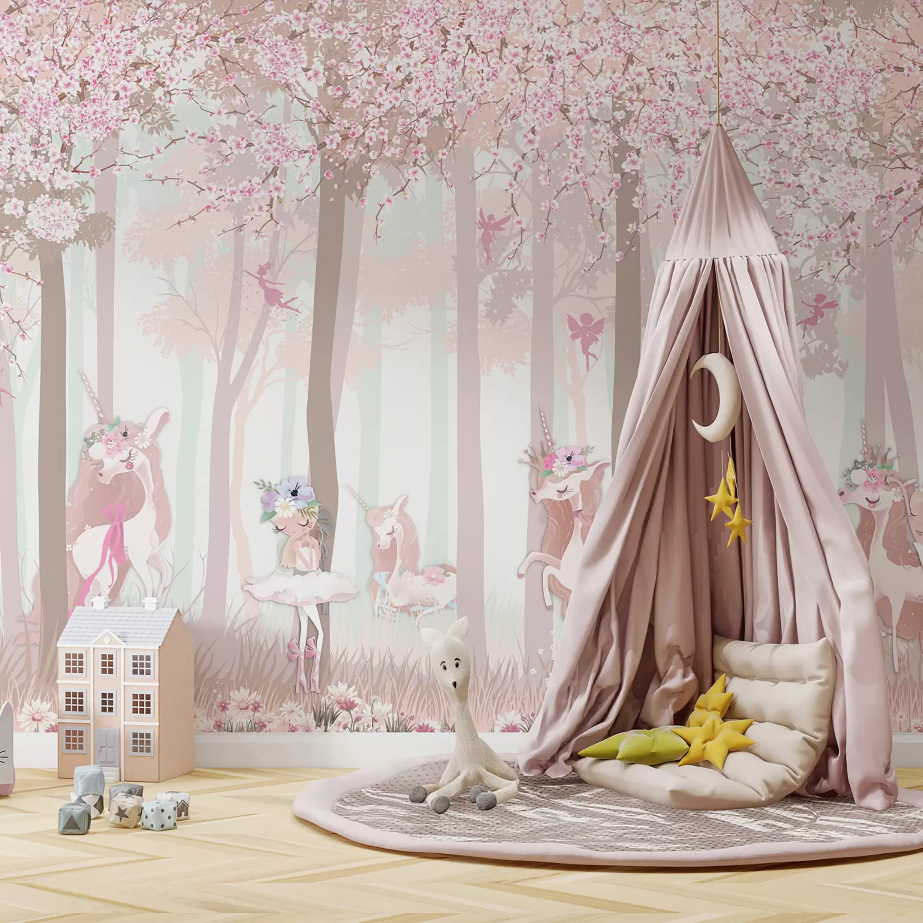 τοιχογραφίες Ένα δάσος με πριγκίπισσες και μονόκερους u98694