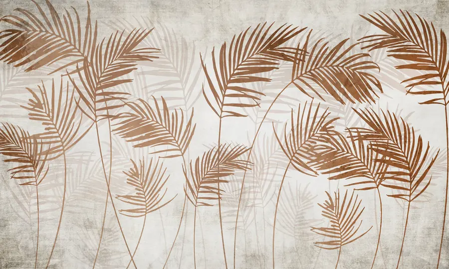 τοιχογραφίες Σχεδιασμός ταπετσαρίας με τροπικά δέντρα και φύλλα στο ομιχλώδες δάσος u98974