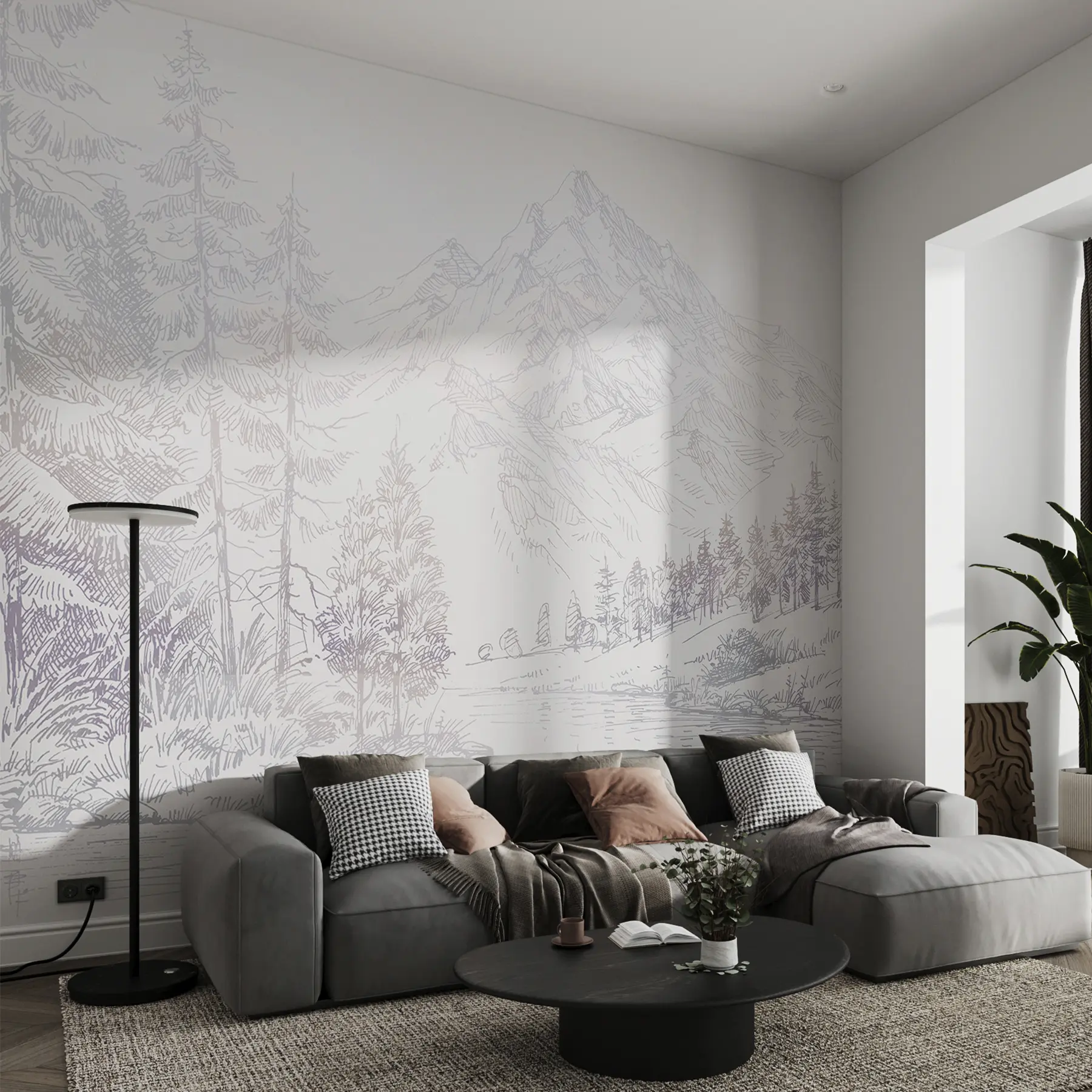 τοιχογραφίες Αλπικά βουνά τοπίο, μινιμαλισμός, μωβ χρώματα u99569v1