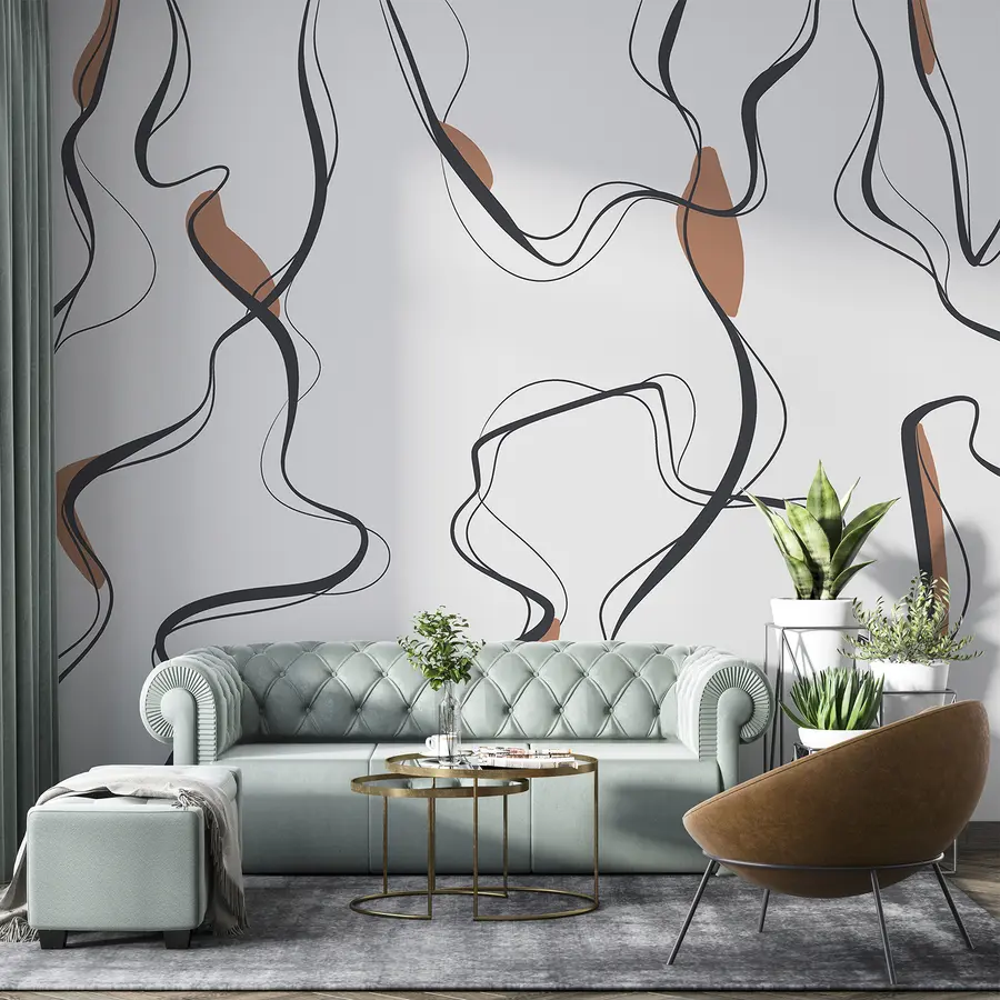τοιχογραφίες Μελάνι σχέδιο τέχνης, αφηρημένο μοτίβο, γεωμετρικές γραμμές, γκρι και πορτοκαλί u99659v3