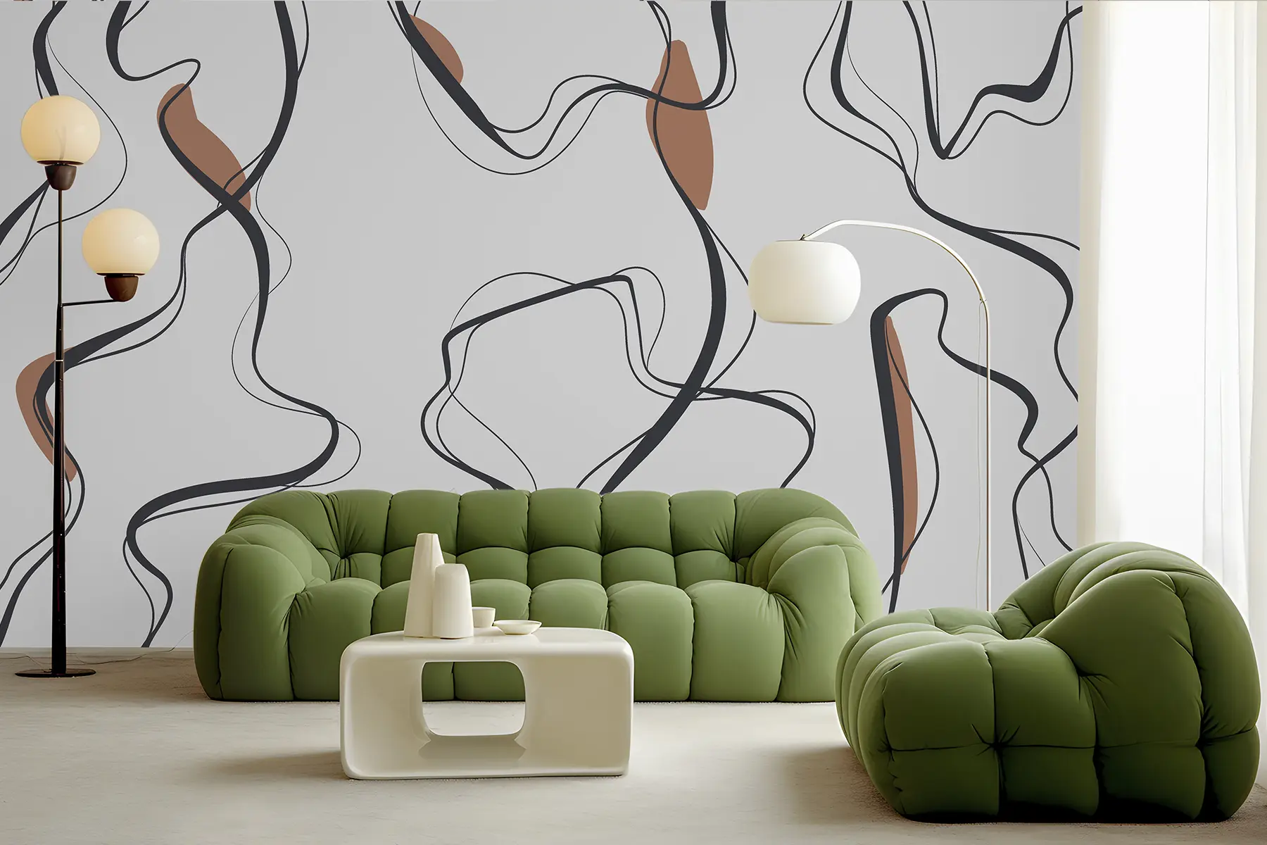 τοιχογραφίες Μελάνι σχέδιο τέχνης, αφηρημένο μοτίβο, γεωμετρικές γραμμές, γκρι και πορτοκαλί u99659v3